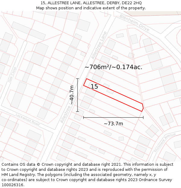 15, ALLESTREE LANE, ALLESTREE, DERBY, DE22 2HQ: Plot and title map