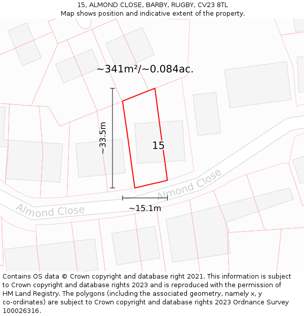 15, ALMOND CLOSE, BARBY, RUGBY, CV23 8TL: Plot and title map