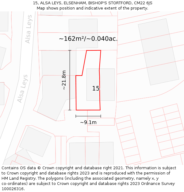 15, ALSA LEYS, ELSENHAM, BISHOP'S STORTFORD, CM22 6JS: Plot and title map