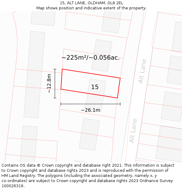 15, ALT LANE, OLDHAM, OL8 2EL: Plot and title map