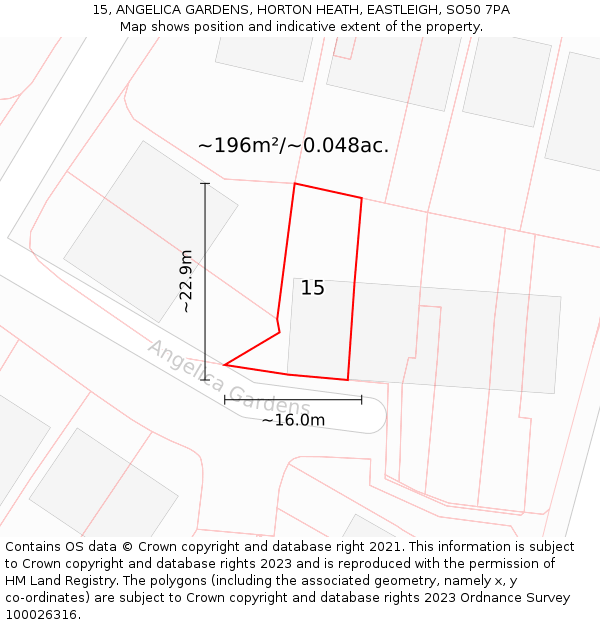 15, ANGELICA GARDENS, HORTON HEATH, EASTLEIGH, SO50 7PA: Plot and title map