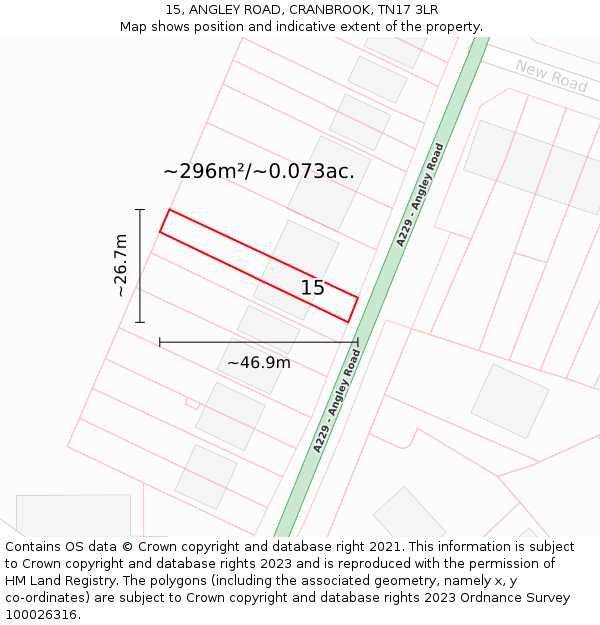 15, ANGLEY ROAD, CRANBROOK, TN17 3LR: Plot and title map