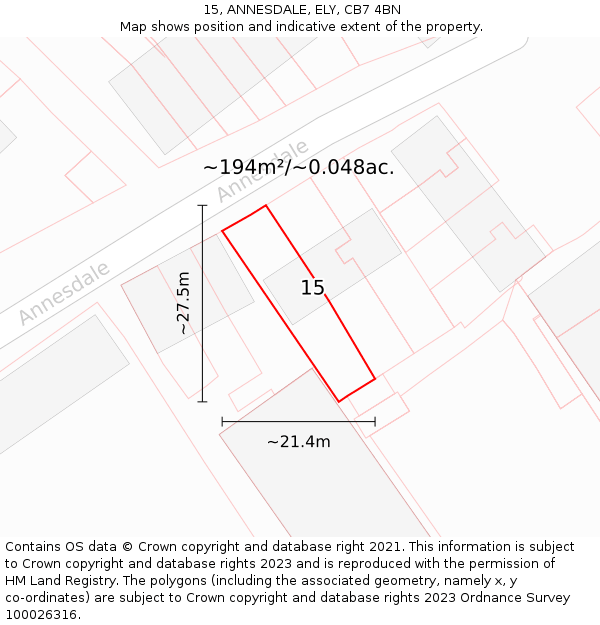 15, ANNESDALE, ELY, CB7 4BN: Plot and title map