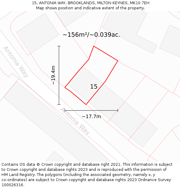 15, ANTONIA WAY, BROOKLANDS, MILTON KEYNES, MK10 7EH: Plot and title map