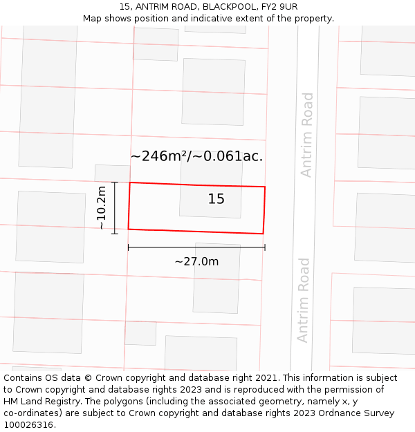 15, ANTRIM ROAD, BLACKPOOL, FY2 9UR: Plot and title map