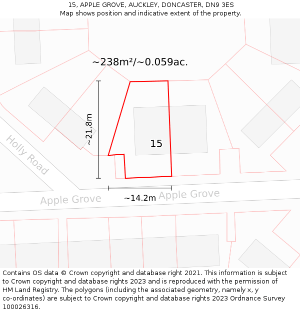 15, APPLE GROVE, AUCKLEY, DONCASTER, DN9 3ES: Plot and title map