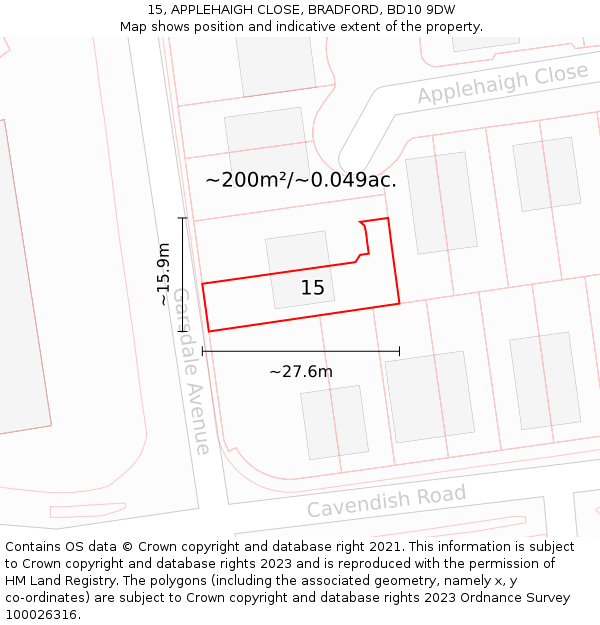 15, APPLEHAIGH CLOSE, BRADFORD, BD10 9DW: Plot and title map