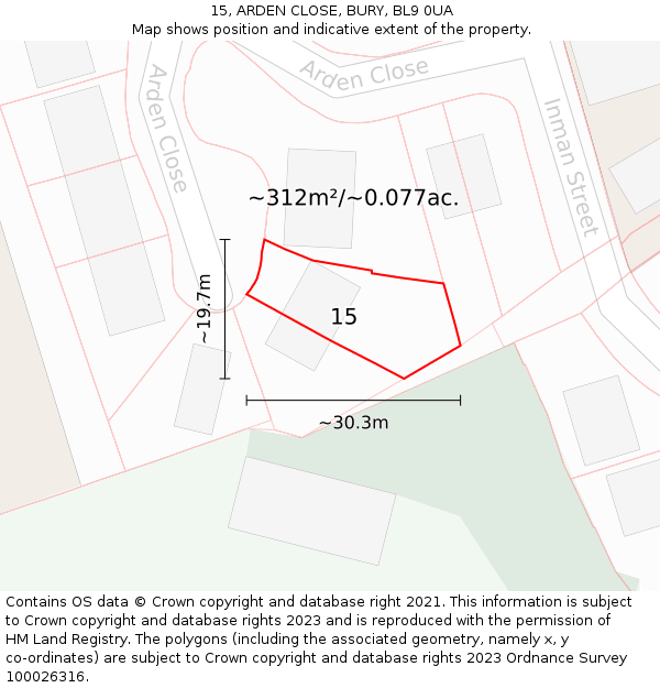 15, ARDEN CLOSE, BURY, BL9 0UA: Plot and title map