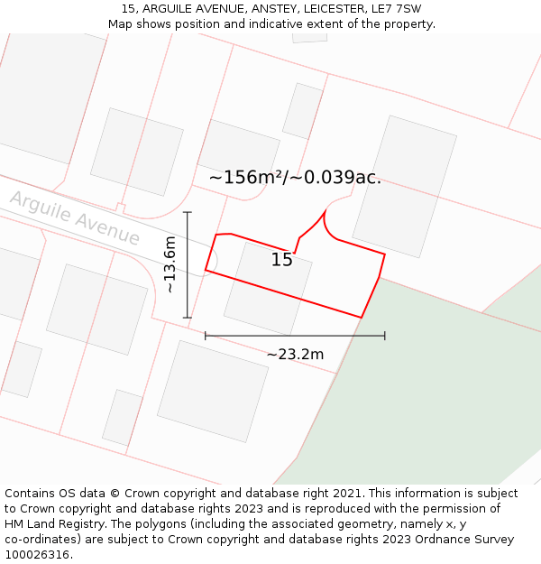 15, ARGUILE AVENUE, ANSTEY, LEICESTER, LE7 7SW: Plot and title map