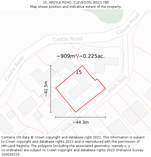 15, ARGYLE ROAD, CLEVEDON, BS21 7BP: Plot and title map