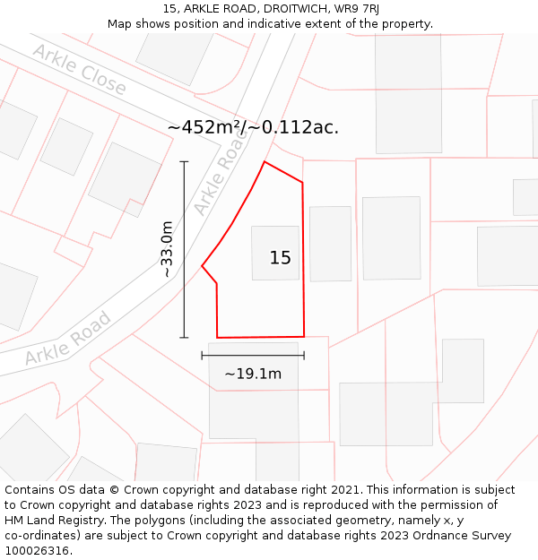 15, ARKLE ROAD, DROITWICH, WR9 7RJ: Plot and title map