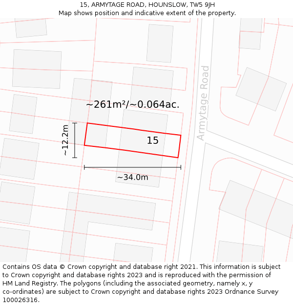 15, ARMYTAGE ROAD, HOUNSLOW, TW5 9JH: Plot and title map