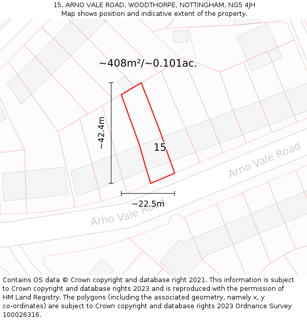 15, ARNO VALE ROAD, WOODTHORPE, NOTTINGHAM, NG5 4JH: Plot and title map