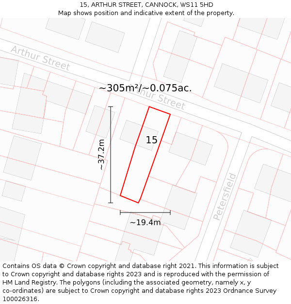 15, ARTHUR STREET, CANNOCK, WS11 5HD: Plot and title map