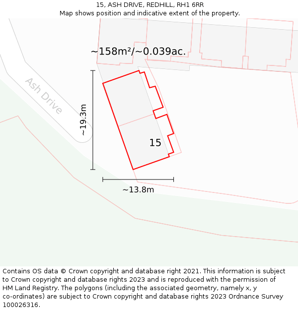 15, ASH DRIVE, REDHILL, RH1 6RR: Plot and title map