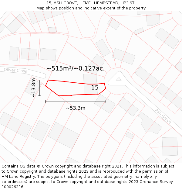 15, ASH GROVE, HEMEL HEMPSTEAD, HP3 9TL: Plot and title map