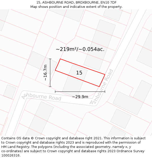 15, ASHBOURNE ROAD, BROXBOURNE, EN10 7DF: Plot and title map