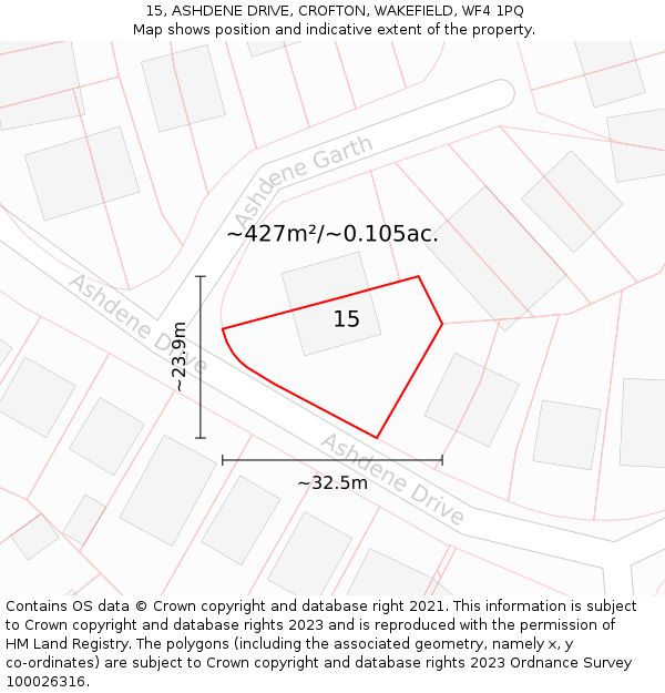 15, ASHDENE DRIVE, CROFTON, WAKEFIELD, WF4 1PQ: Plot and title map