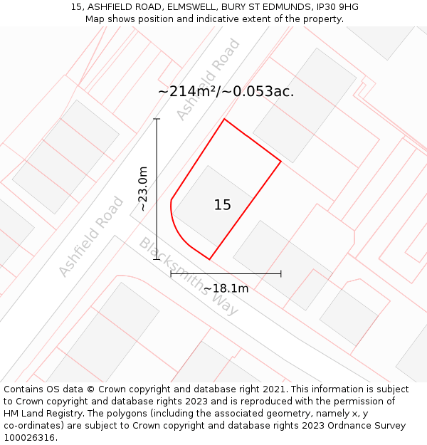 15, ASHFIELD ROAD, ELMSWELL, BURY ST EDMUNDS, IP30 9HG: Plot and title map