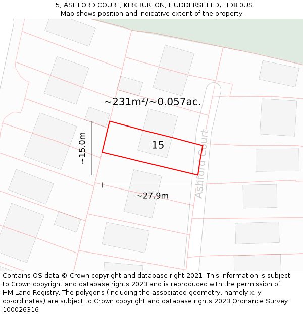 15, ASHFORD COURT, KIRKBURTON, HUDDERSFIELD, HD8 0US: Plot and title map