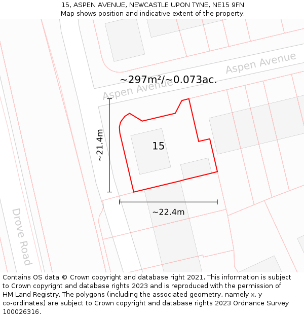 15, ASPEN AVENUE, NEWCASTLE UPON TYNE, NE15 9FN: Plot and title map