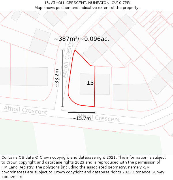 15, ATHOLL CRESCENT, NUNEATON, CV10 7PB: Plot and title map