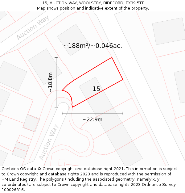 15, AUCTION WAY, WOOLSERY, BIDEFORD, EX39 5TT: Plot and title map