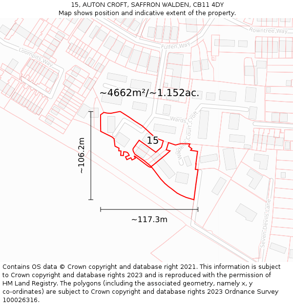 15, AUTON CROFT, SAFFRON WALDEN, CB11 4DY: Plot and title map