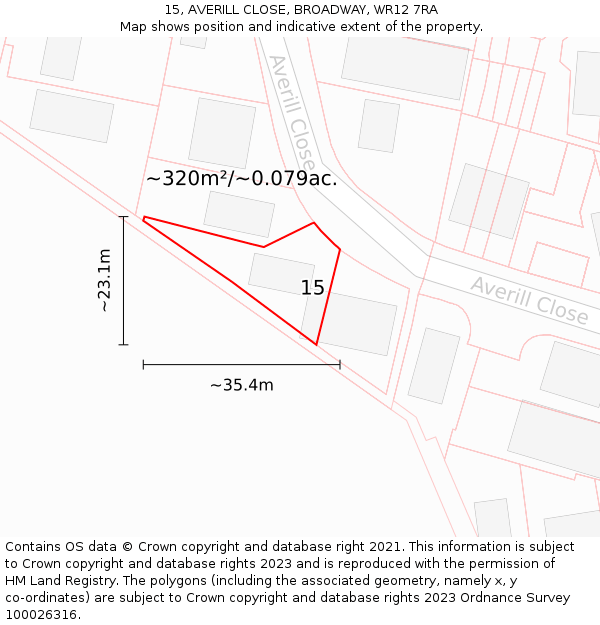 15, AVERILL CLOSE, BROADWAY, WR12 7RA: Plot and title map