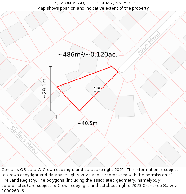 15, AVON MEAD, CHIPPENHAM, SN15 3PP: Plot and title map