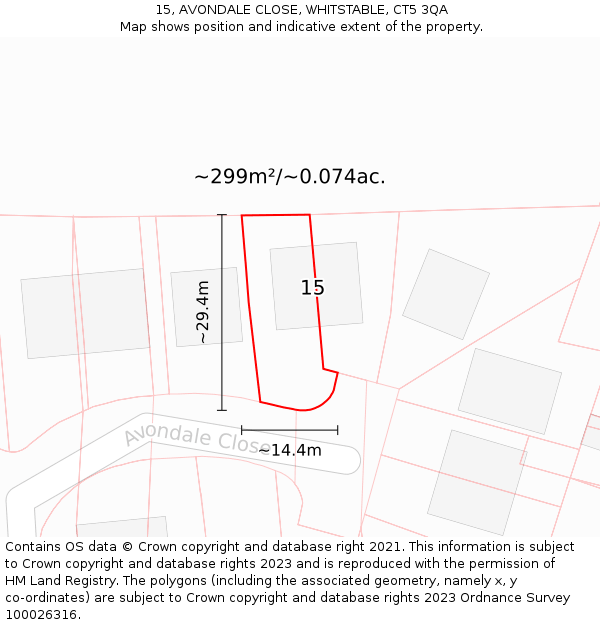 15, AVONDALE CLOSE, WHITSTABLE, CT5 3QA: Plot and title map