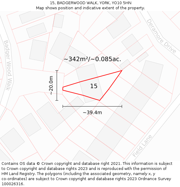 15, BADGERWOOD WALK, YORK, YO10 5HN: Plot and title map