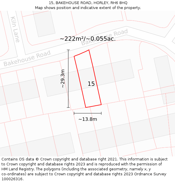 15, BAKEHOUSE ROAD, HORLEY, RH6 8HQ: Plot and title map