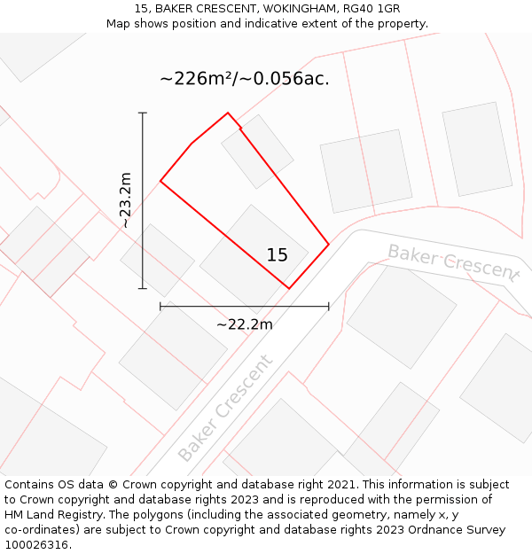 15, BAKER CRESCENT, WOKINGHAM, RG40 1GR: Plot and title map