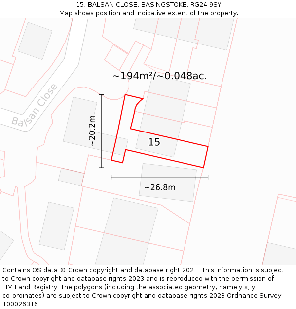 15, BALSAN CLOSE, BASINGSTOKE, RG24 9SY: Plot and title map