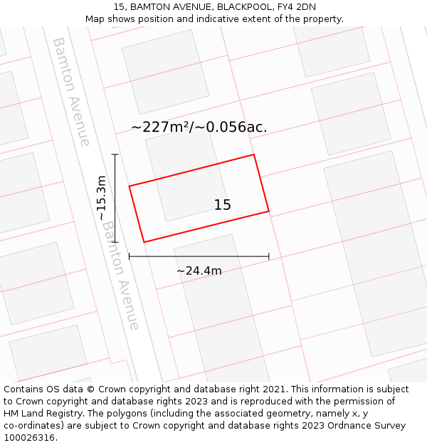 15, BAMTON AVENUE, BLACKPOOL, FY4 2DN: Plot and title map