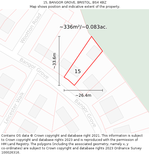 15, BANGOR GROVE, BRISTOL, BS4 4BZ: Plot and title map