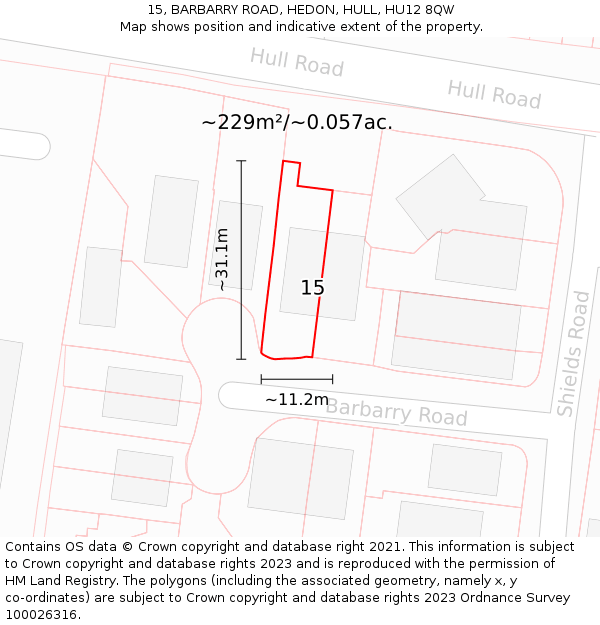 15, BARBARRY ROAD, HEDON, HULL, HU12 8QW: Plot and title map