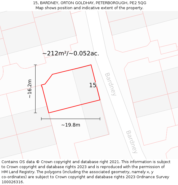 15, BARDNEY, ORTON GOLDHAY, PETERBOROUGH, PE2 5QG: Plot and title map