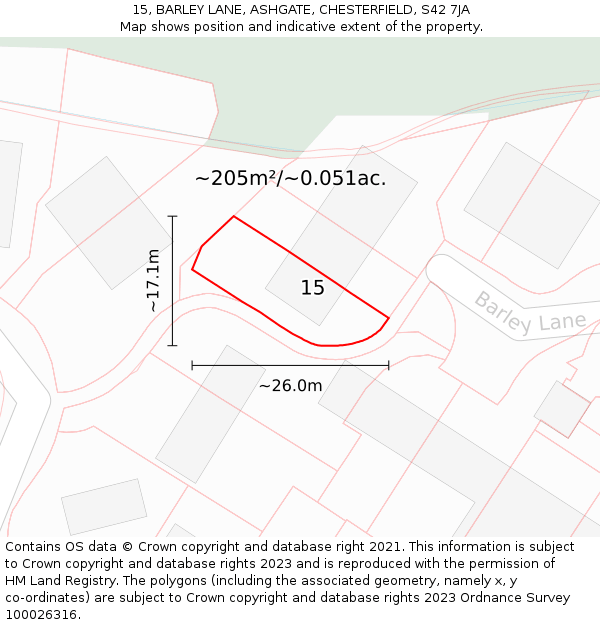 15, BARLEY LANE, ASHGATE, CHESTERFIELD, S42 7JA: Plot and title map