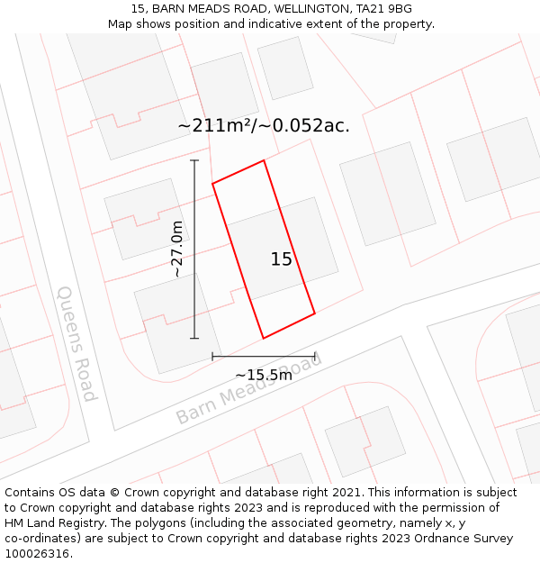 15, BARN MEADS ROAD, WELLINGTON, TA21 9BG: Plot and title map