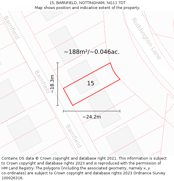 15, BARNFIELD, NOTTINGHAM, NG11 7DT: Plot and title map