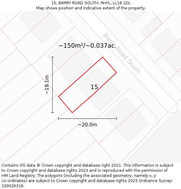 15, BARRY ROAD SOUTH, RHYL, LL18 1DL: Plot and title map