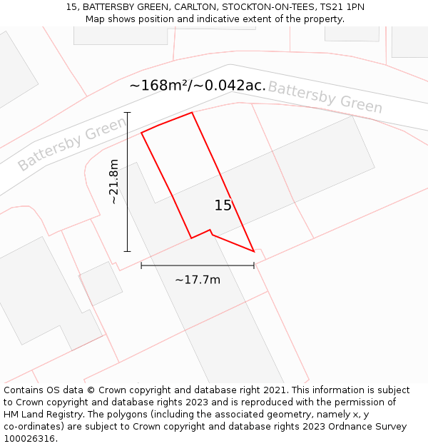 15, BATTERSBY GREEN, CARLTON, STOCKTON-ON-TEES, TS21 1PN: Plot and title map