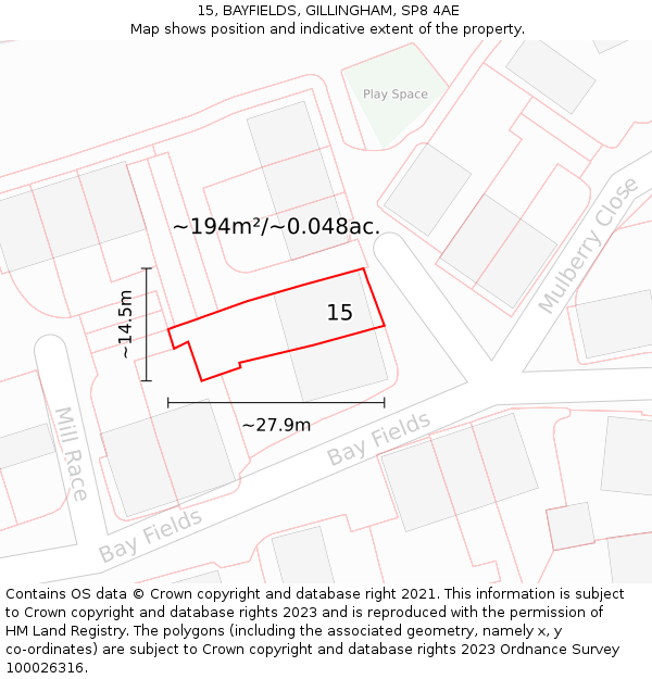 15, BAYFIELDS, GILLINGHAM, SP8 4AE: Plot and title map