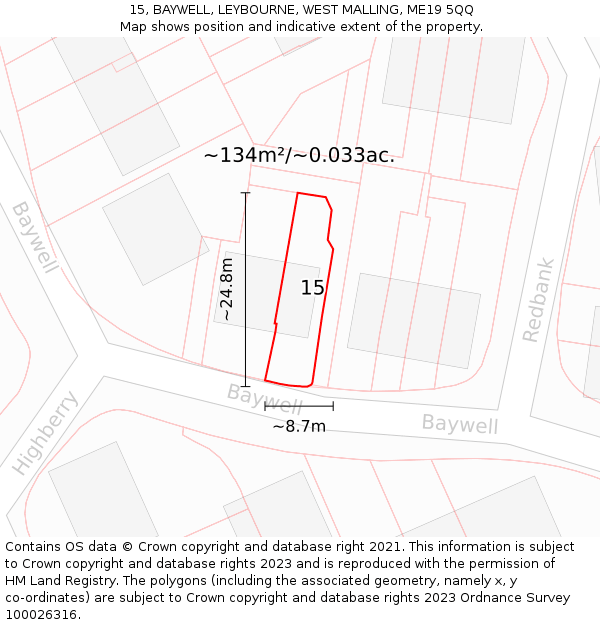 15, BAYWELL, LEYBOURNE, WEST MALLING, ME19 5QQ: Plot and title map