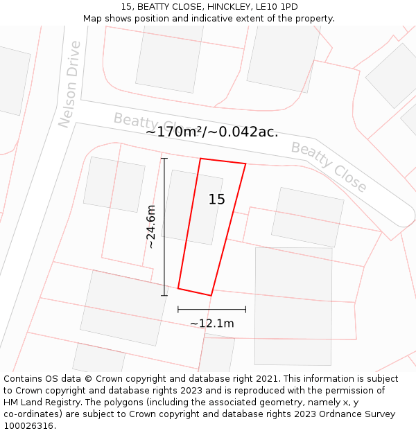 15, BEATTY CLOSE, HINCKLEY, LE10 1PD: Plot and title map