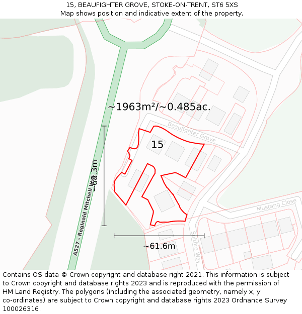 15, BEAUFIGHTER GROVE, STOKE-ON-TRENT, ST6 5XS: Plot and title map