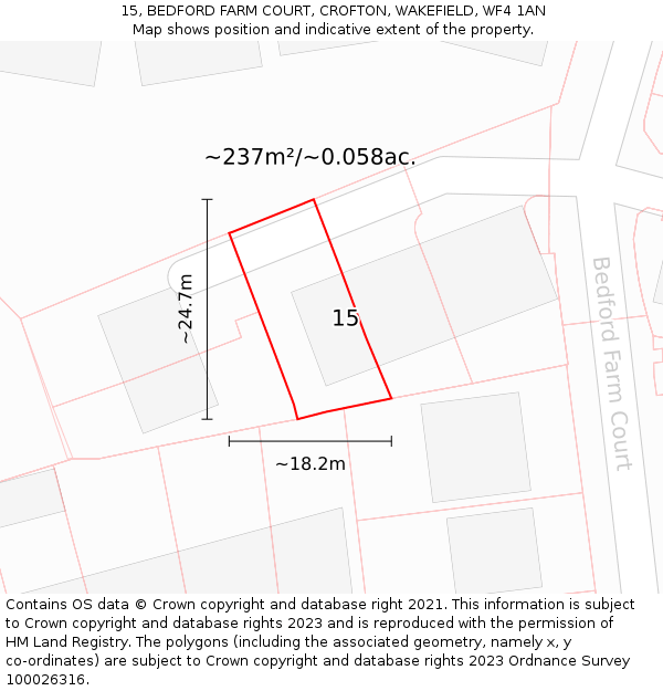 15, BEDFORD FARM COURT, CROFTON, WAKEFIELD, WF4 1AN: Plot and title map
