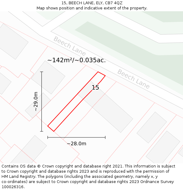 15, BEECH LANE, ELY, CB7 4QZ: Plot and title map